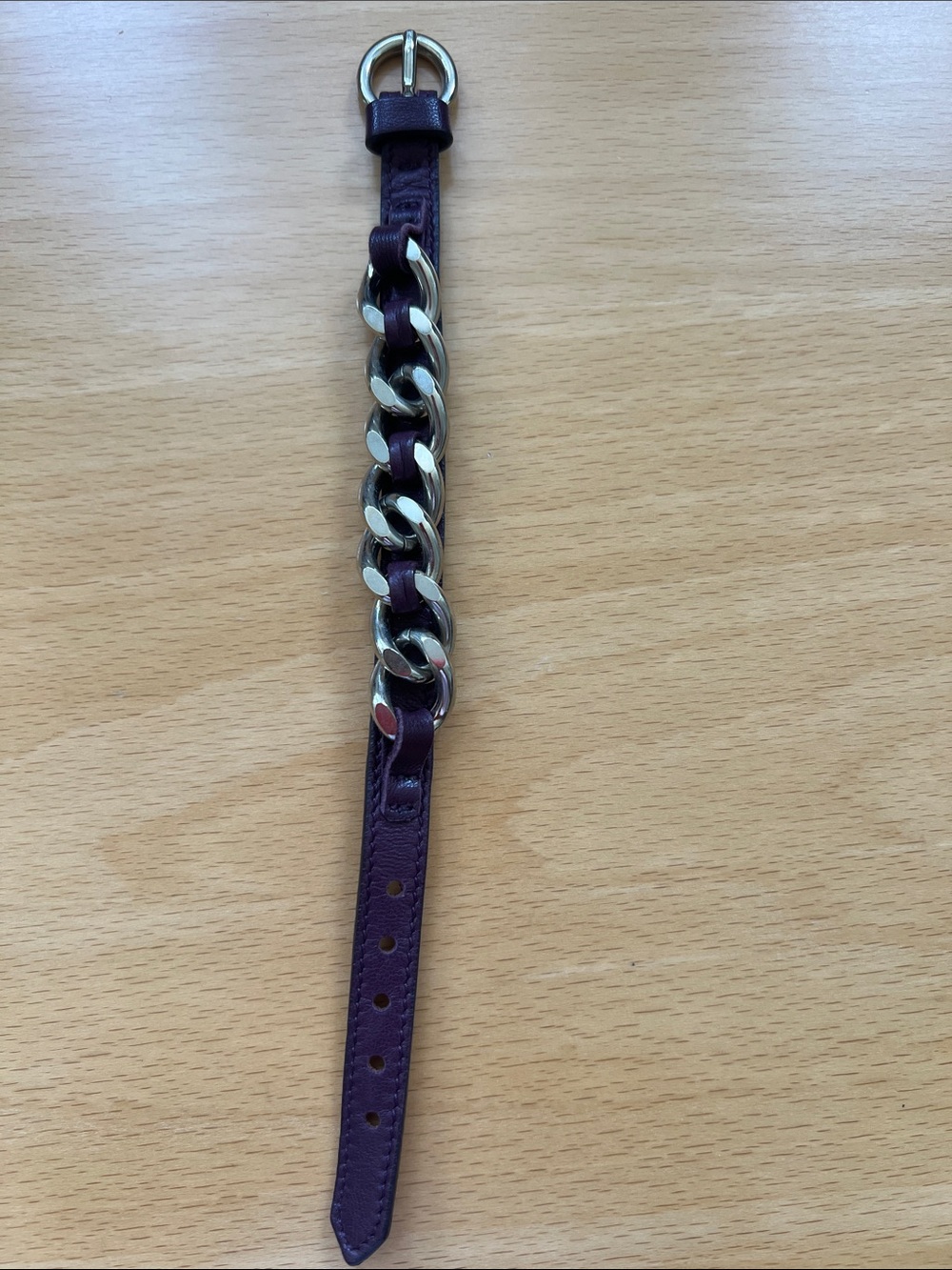 Purple Leather Chain Bracelet with Silver Links from Italy